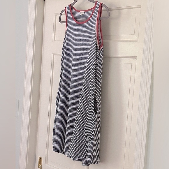 Anthropologie Hem & Thread Dress Small Pockets Striped Gray Red Outline - Picture 6 of 6